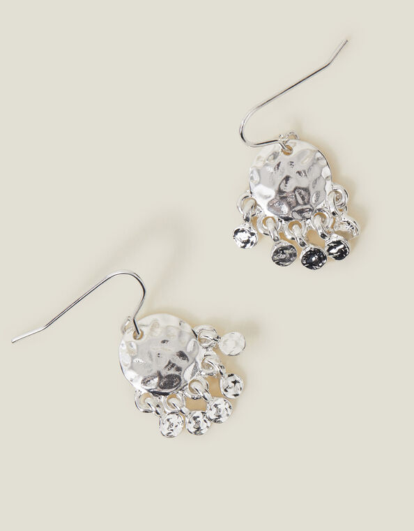 Small Hammered Disc Chandelier Earrings Silver, , large