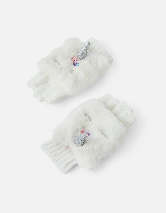 Girls Unicorn Capped Gloves, Ivory (IVORY), large