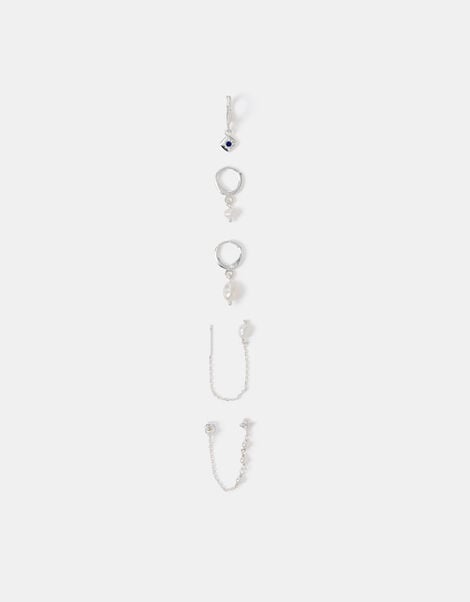 5-Pack Sterling Silver-Plated Freshwater Pearl Stud & Hoop Earrings, , large