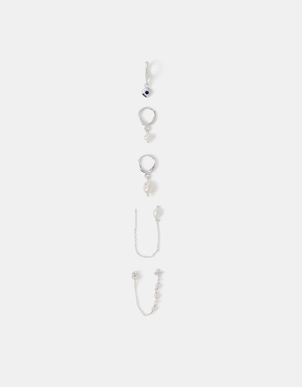 5-Pack Sterling Silver-Plated Freshwater Pearl Stud & Hoop Earrings, , large