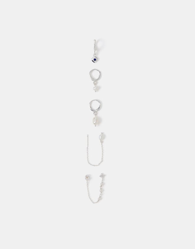 5-Pack Sterling Silver-Plated Freshwater Pearl Stud & Hoop Earrings, , large
