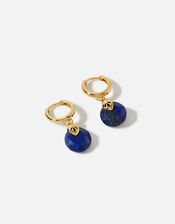 Gold-Plated Circle Lapis Lazuli Healing Stone Earrings , , large