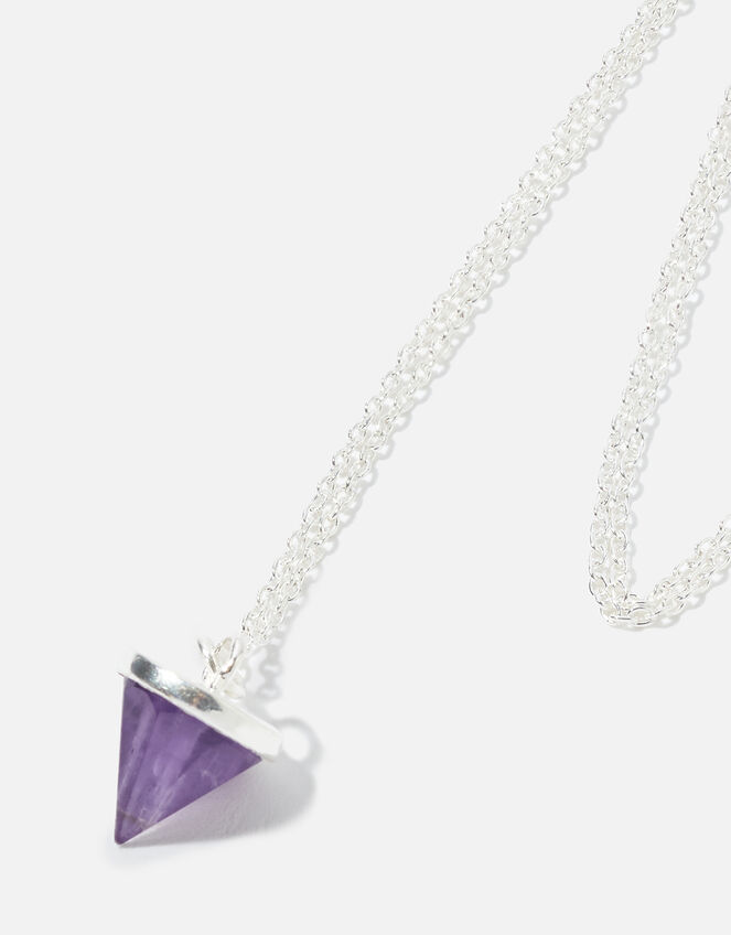 Sterling Silver Healing Stone Amethyst Pendant Necklace, , large