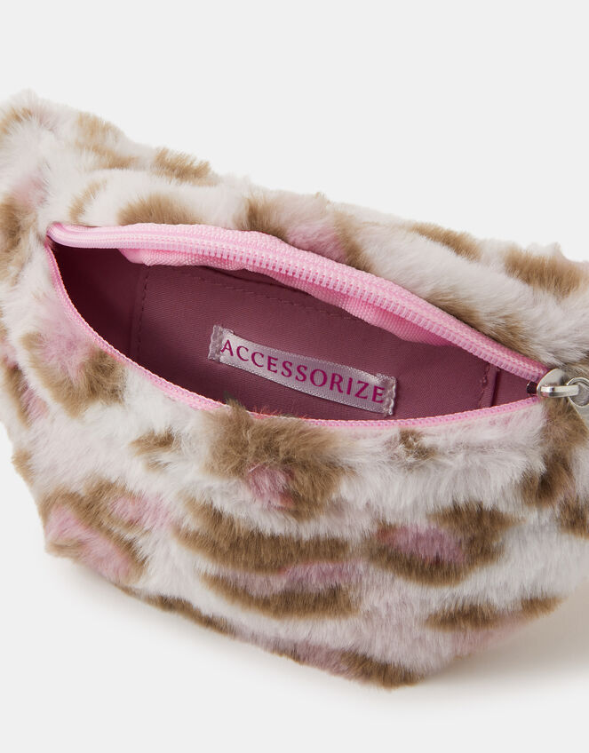 Girls Fluffy Leopard Print Belt Bag, , large