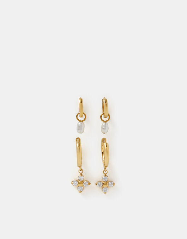 2-Pack Stainless Steel Drop Hoop Earrings, , large