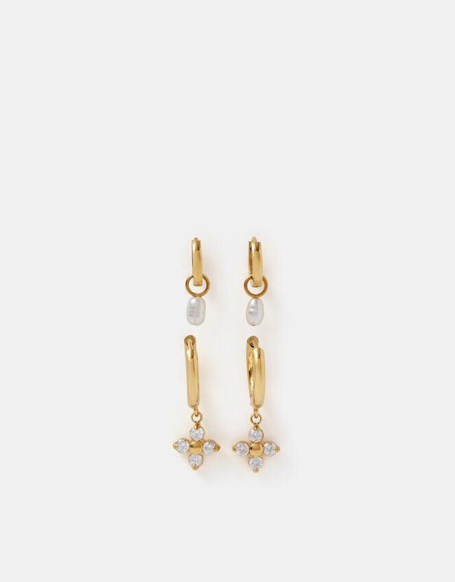 2-Pack Stainless Steel Drop Hoop Earrings, , large