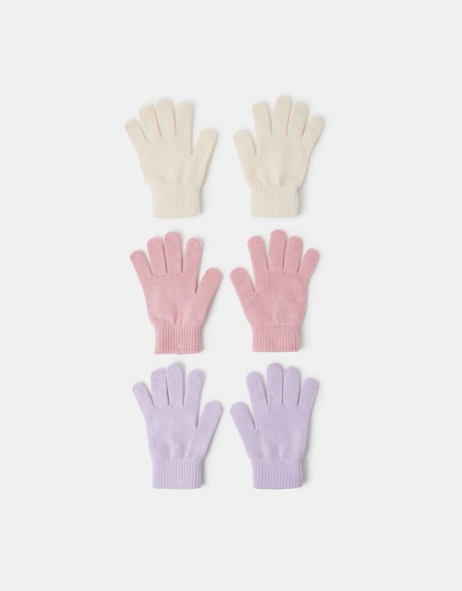 3-Pack Girls Plain Knitted Gloves, Multi (PASTEL MULTI), large