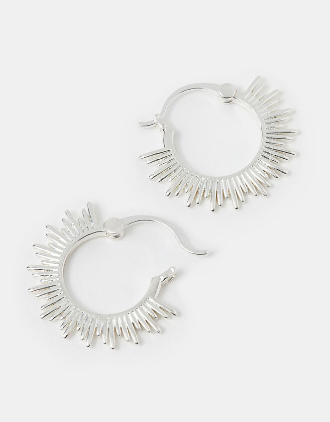 Sterling Silver-Plated Sun Hoop Earrings, , large