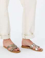 Contrast Stitch Leather Sandals , Metallic (METALLICS), large