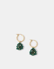 Christmas Tree Huggie Hoop Earrings, , large