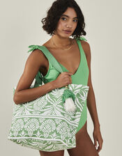 Ornamental Print Tassel Tote Bag, , large