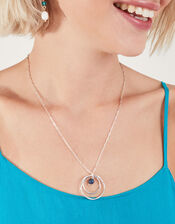 Sterling Silver-Plated Lapis Lazuli Organic Circle Necklace, , large