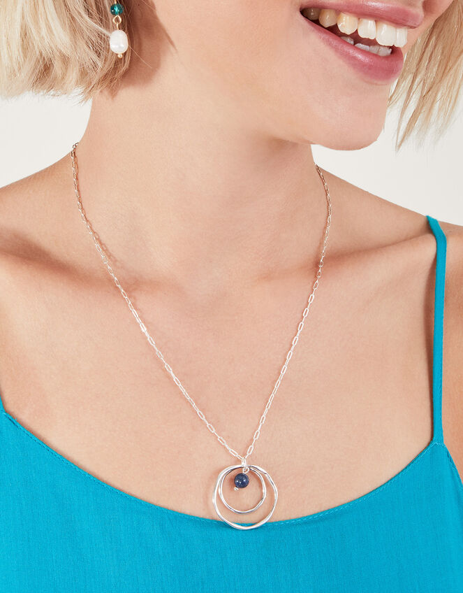 Sterling Silver-Plated Lapis Lazuli Organic Circle Necklace, , large