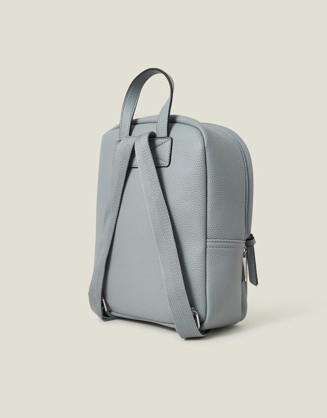 Small Plain Faux Leather Backpack, Blue (BLUE), large