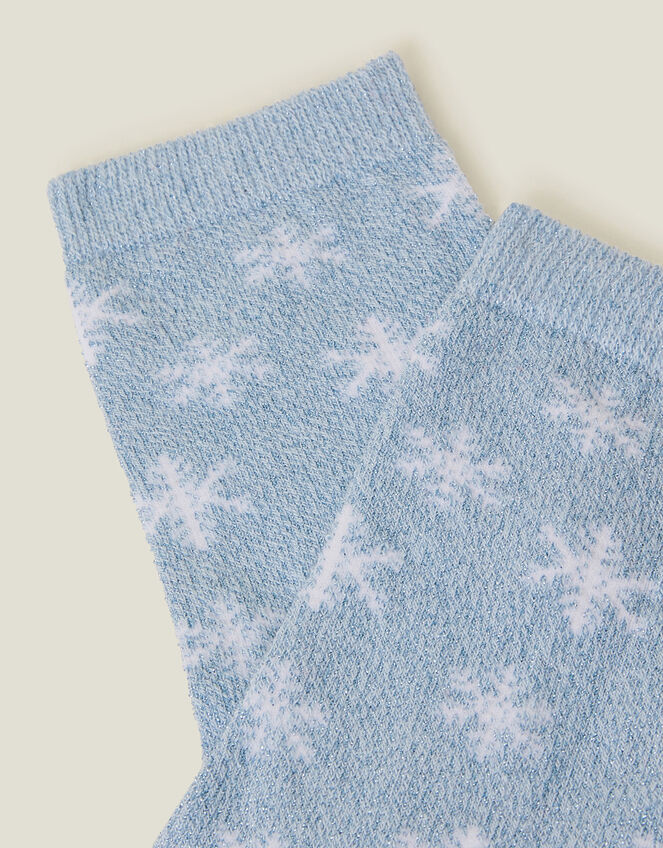 Snowflake Glitter Socks, Blue (BLUE), large