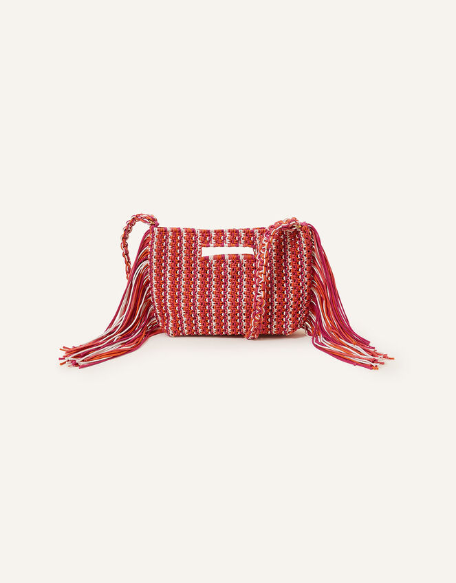 Macrame Fringe Detail Cross-Body Bag, , large