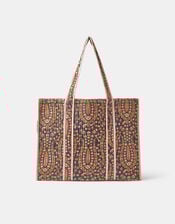 Floral Print Quilted Shopper Bag, , large