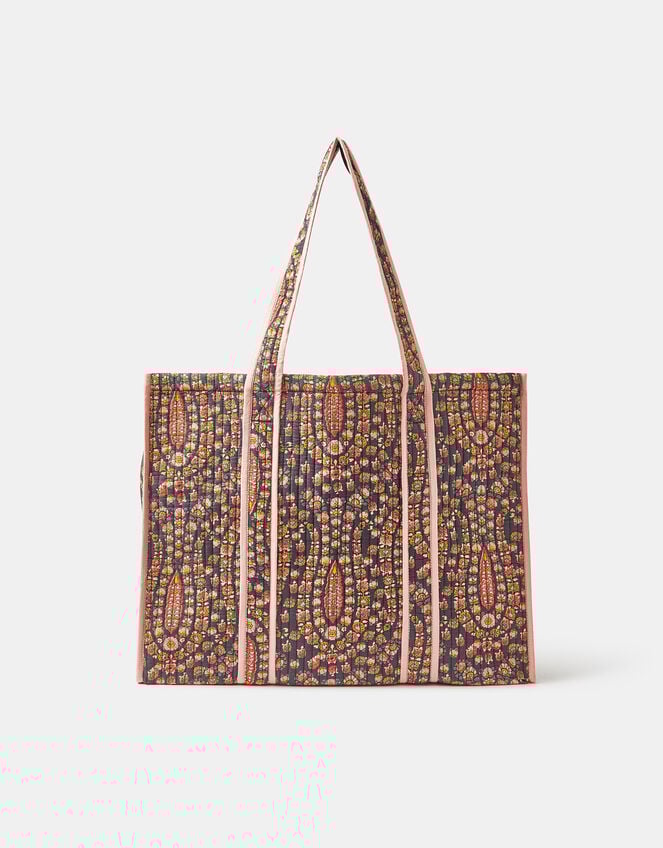 Floral Print Quilted Shopper Bag, , large