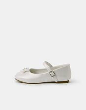 Girls Appliqu&eacute; Flower Mary Jane Ballet Flats, Ivory (IVORY), large