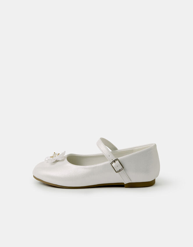 Girls Appliqu&eacute; Flower Mary Jane Ballet Flats, Ivory (IVORY), large