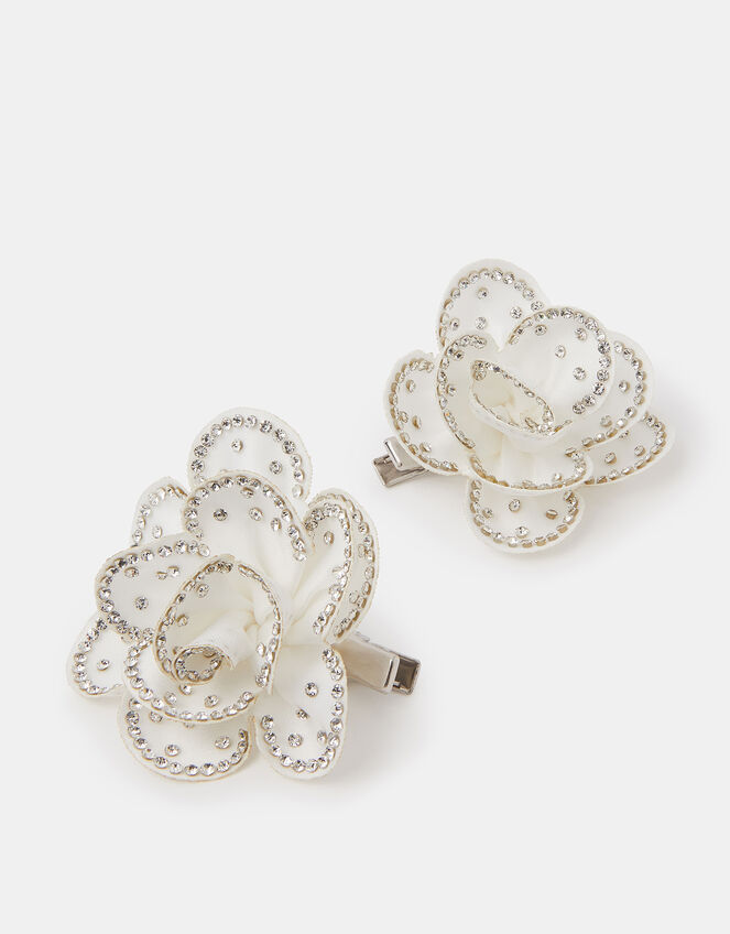 2-Pack Girls Diamanté Flower Hair Clips, , large