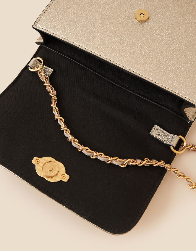 Chain Strap Quilted Cross-Body Bag, Gold (GOLD), large