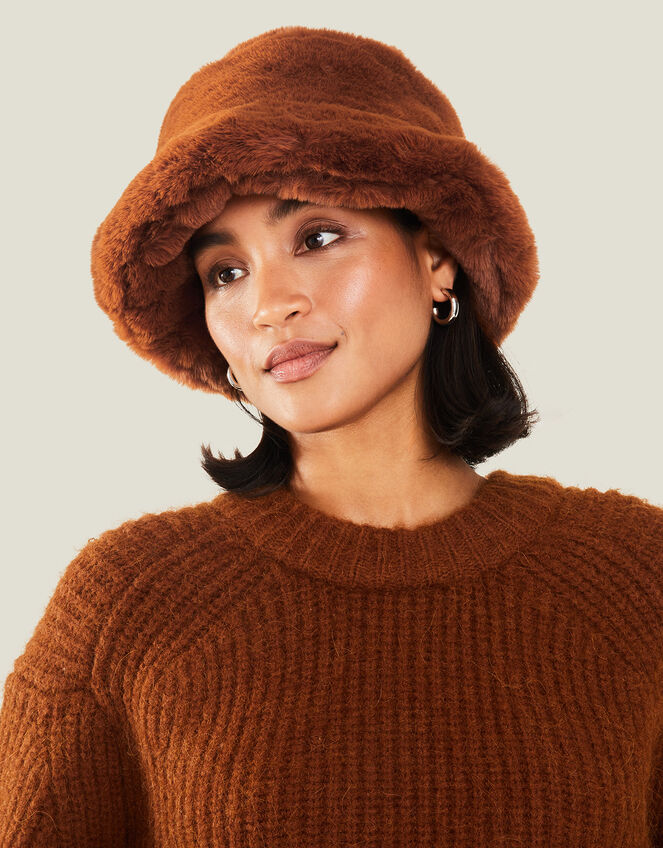 Faux Fur Bucket Hat, Brown (BROWN), large