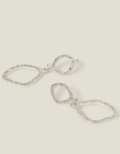 Pave Organic Oval Short Drop Earrings, Silver (SILVER), large