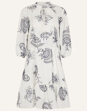 Shell Embroidered Mini Dress, White (WHITE), large