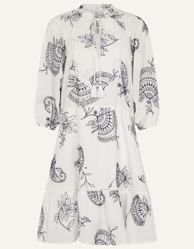 Shell Embroidered Mini Dress, White (WHITE), large