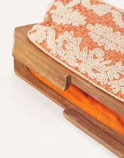 Raffia Beaded Wooden Frame Clutch Bag, Orange (ORANGE), large
