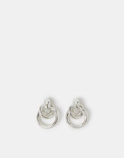 Sterling Silver-Plated Round Link Hoop Earrings, , large