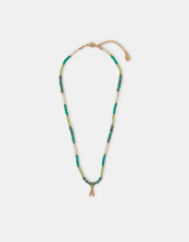 Beaded Initial Pendant Necklace, Blue (TURQUOISE), large