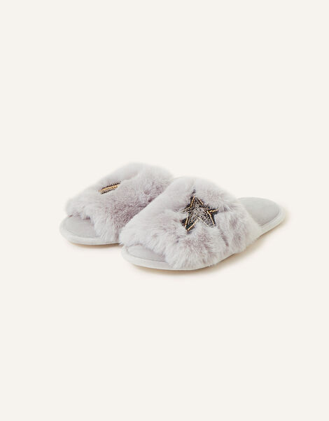 Faux Fur Planet Mule Slippers, Grey (GREY), large