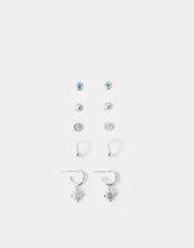 5-Pack Sterling Silver-Plated Stone Stud & Hoop Earrings, , large