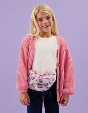 Girls Fluffy Leopard Print Belt Bag, , large