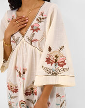 Floral Embroidered Mini Kaftan, Ivory (IVORY), large