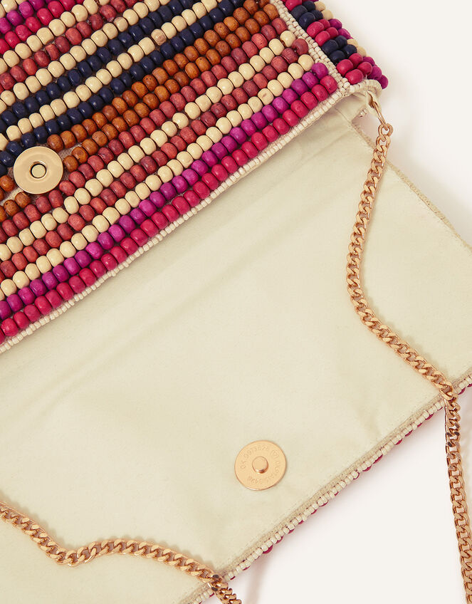 Hand-Embellished Wooden Bead Stripe Clutch Bag, , large