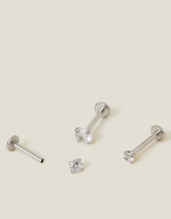 3-Pack Platinum-Plated Surgical Steel Diamante Flatback Earrings, , large