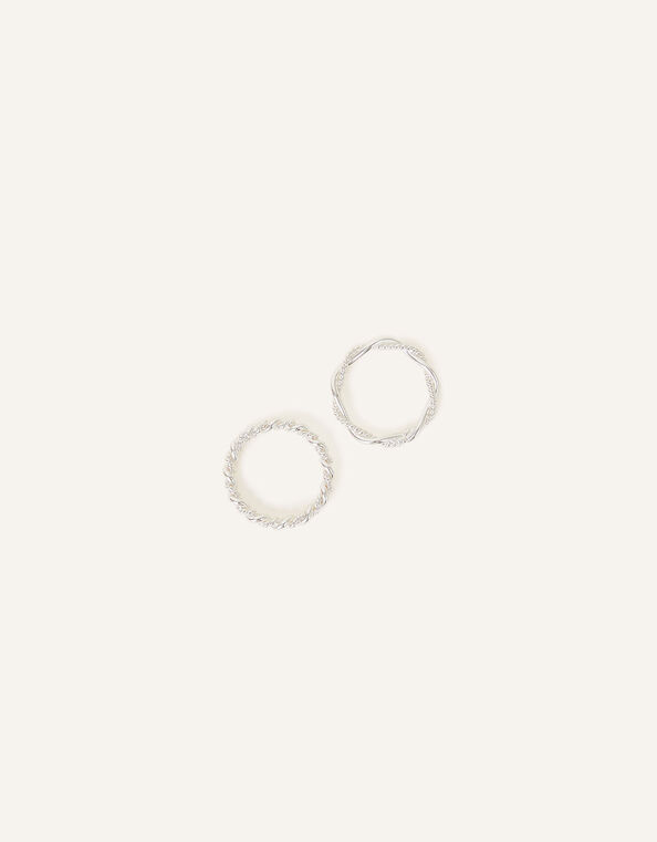 Sterling Silver-Plated Twist Rings Set of Two, Silver (ST SILVER), large
