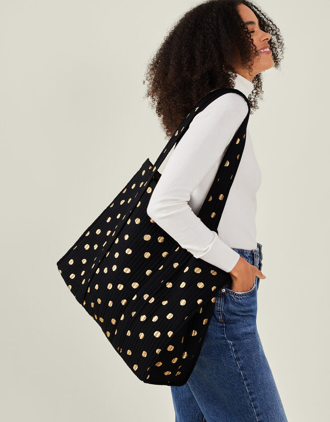 Quilted Polka Dot Shopper Tote Bag, , large