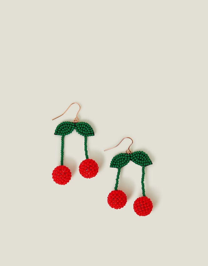 Cherry Beaded Drop Earrings, , large