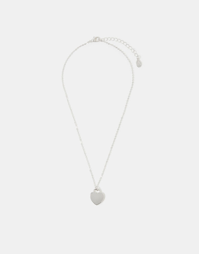 Flat Heart Pendant Necklace, Silver (SILVER), large