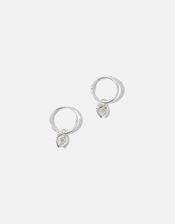 Sterling Silver Heart Charm Hoops, , large