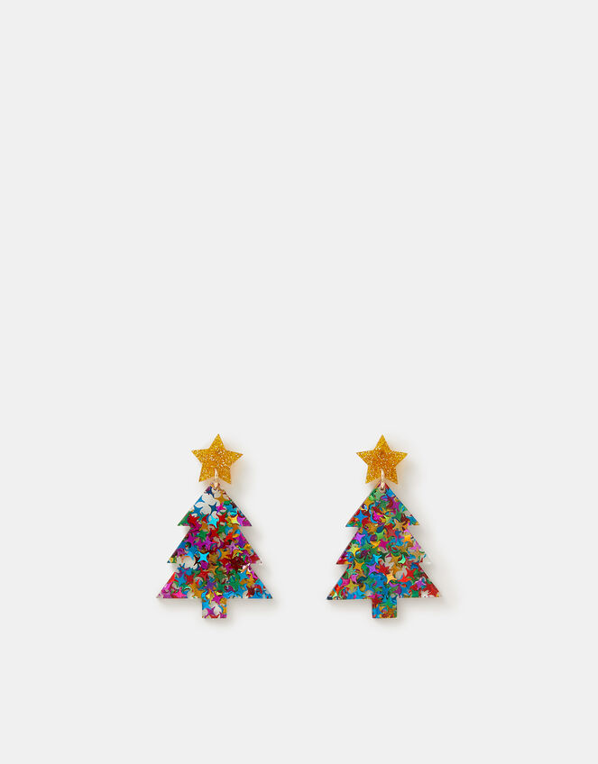Confetti Resin Christmas Tree Drop Earrings, , large