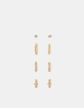 4-Pack 14ct Gold-Plated Stud & Huggie Hoop Earrings, , large
