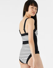 Illusion Shaping Textured Swimsuit , Black (BLACK WHITE), large