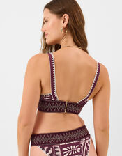 Abstract Print Band Bikini Top, Purple (PURPLE), large