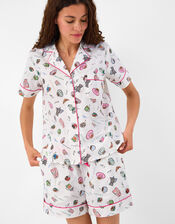 Coffee Print Short Pyjama Set, White (WHITE), large