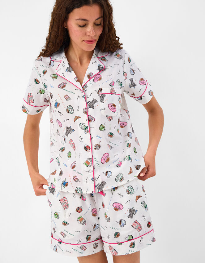 Coffee Print Short Pyjama Set, White (WHITE), large